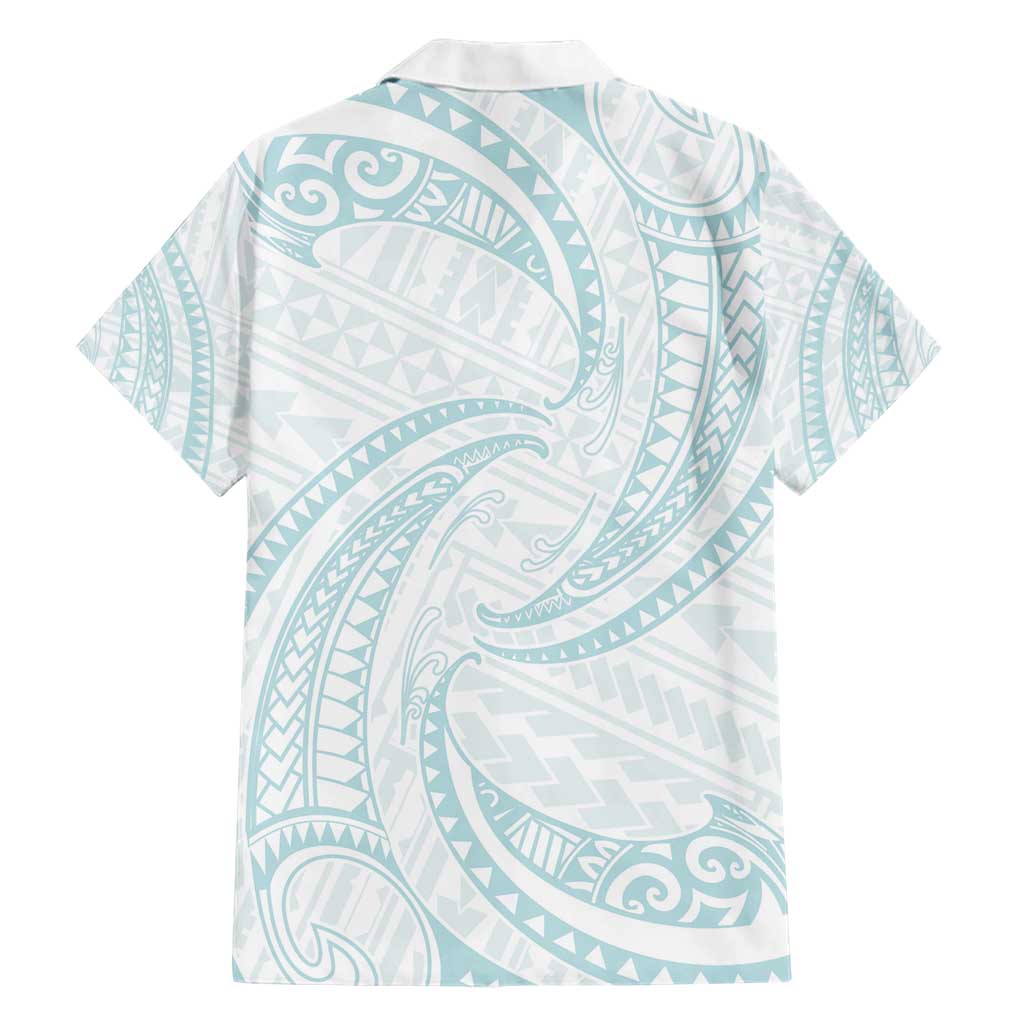 White Sunday Lotu Tamaiti Family Matching Short Sleeve Bodycon Dress and Hawaiian Shirt Polynesian Wave Pastel Cyan LT9 - Polynesian Pride