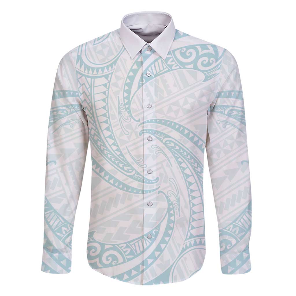 White Sunday Lotu Tamaiti Family Matching Short Sleeve Bodycon Dress and Hawaiian Shirt Polynesian Wave Pastel Cyan LT9 Dad's Shirt - Long Sleeve Cyan - Polynesian Pride