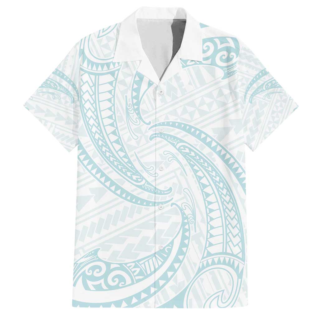 White Sunday Lotu Tamaiti Family Matching Summer Maxi Dress and Hawaiian Shirt Polynesian Wave Pastel Cyan LT9 Dad's Shirt - Short Sleeve Cyan - Polynesian Pride
