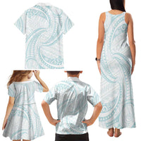White Sunday Lotu Tamaiti Family Matching Tank Maxi Dress and Hawaiian Shirt Polynesian Wave Pastel Cyan LT9 - Polynesian Pride
