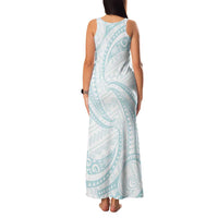White Sunday Lotu Tamaiti Family Matching Tank Maxi Dress and Hawaiian Shirt Polynesian Wave Pastel Cyan LT9 - Polynesian Pride