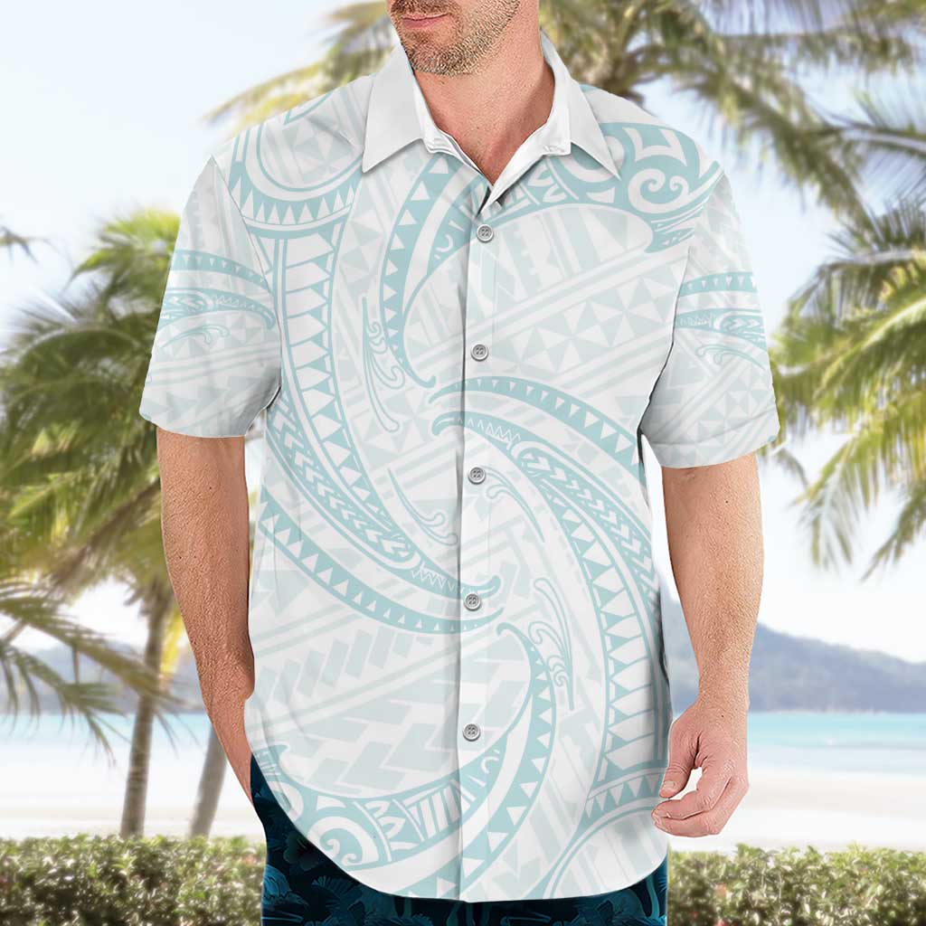 White Sunday Lotu Tamaiti Hawaiian Shirt Polynesian Wave Pastel Cyan - Polynesian Pride