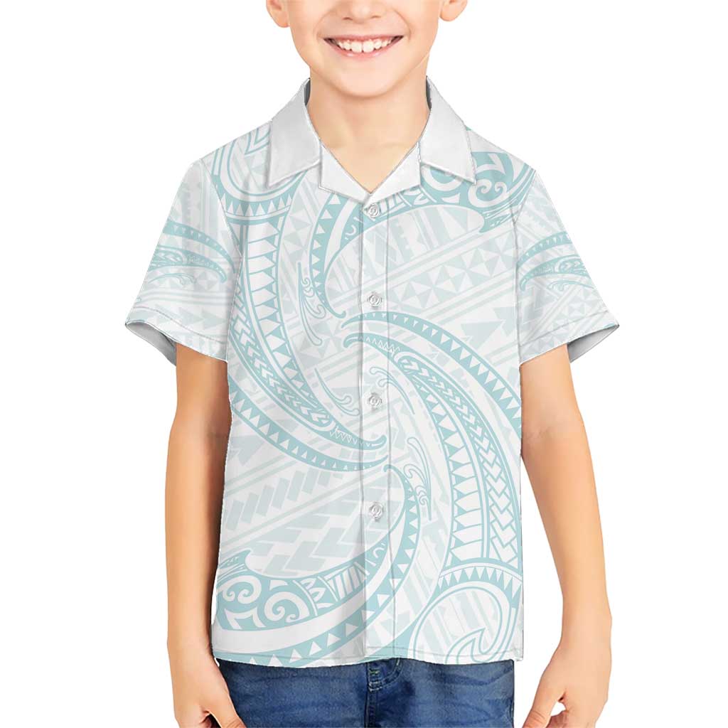 White Sunday Lotu Tamaiti Hawaiian Shirt Polynesian Wave Pastel Cyan - Polynesian Pride