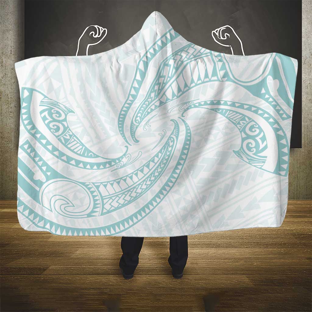 White Sunday Lotu Tamaiti Hooded Blanket Polynesian Wave Pastel Cyan LT9 - Polynesian Pride