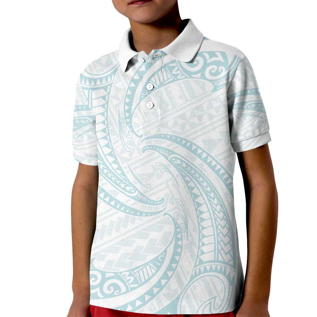 White Sunday Lotu Tamaiti Kid Polo Shirt Polynesian Wave Pastel Cyan LT9 Kid Cyan - Polynesian Pride