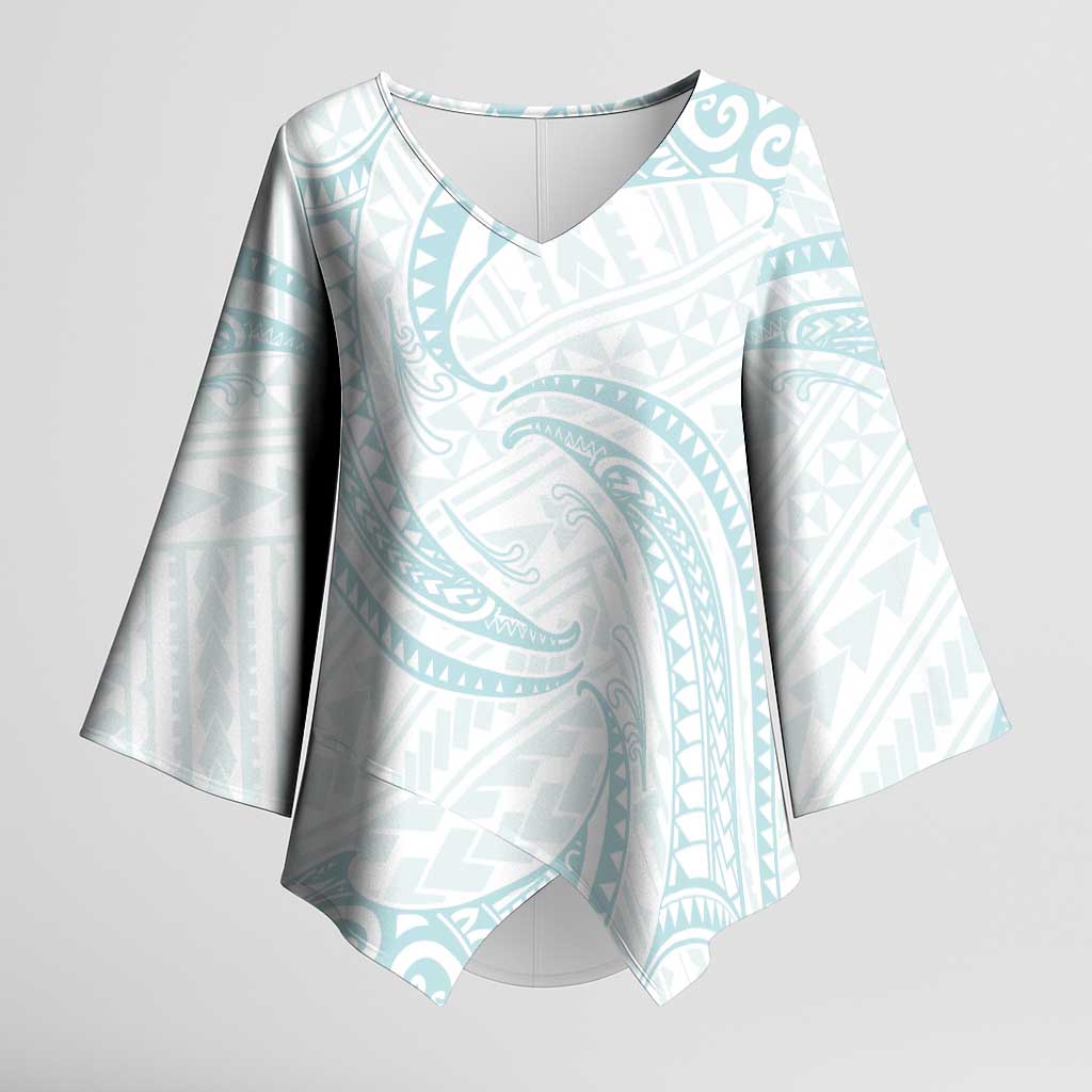 White Sunday Lotu Tamaiti Kimono Sleeve Blouse Polynesian Wave Pastel Cyan LT9 Female Cyan - Polynesian Pride