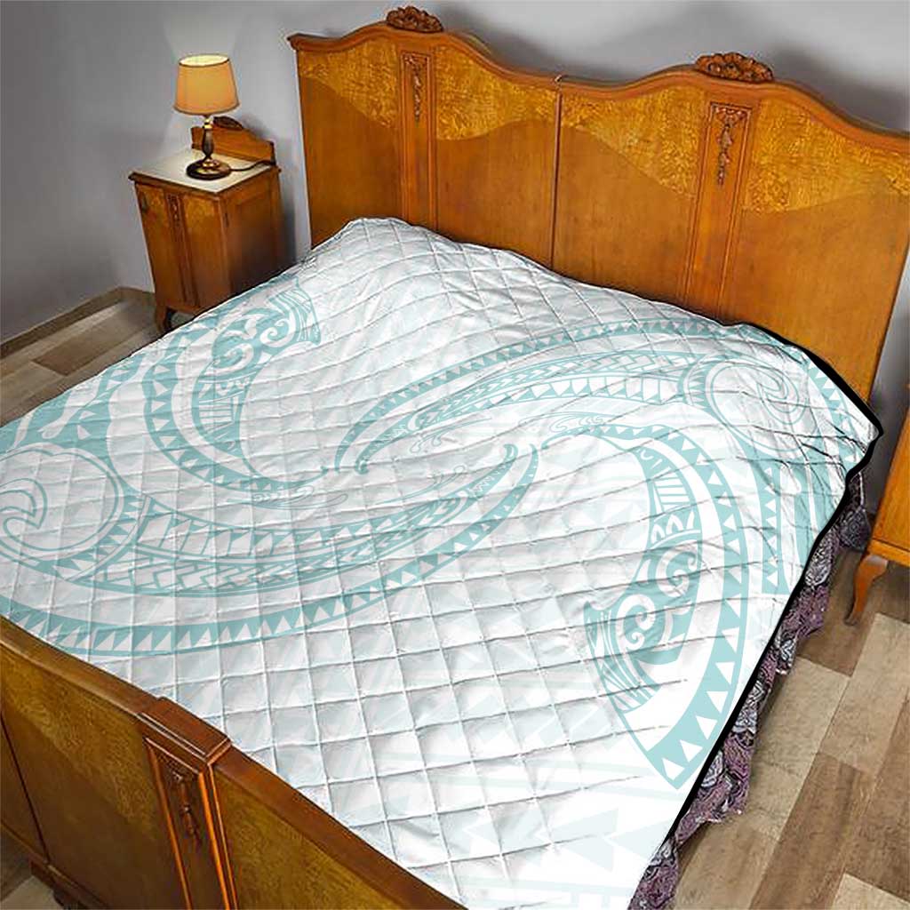 White Sunday Lotu Tamaiti Quilt Polynesian Wave Pastel Cyan - Polynesian Pride