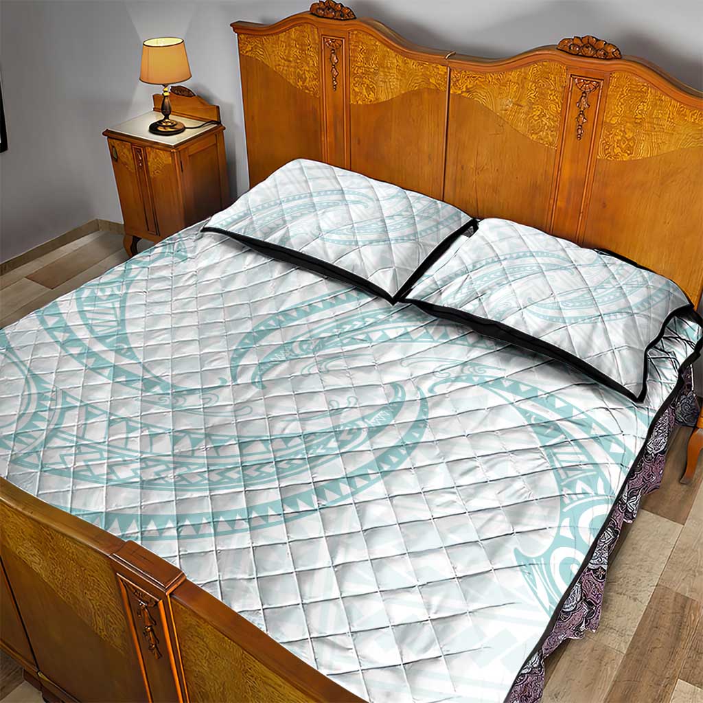 White Sunday Lotu Tamaiti Quilt Bed Set Polynesian Wave Pastel Cyan LT9 - Polynesian Pride