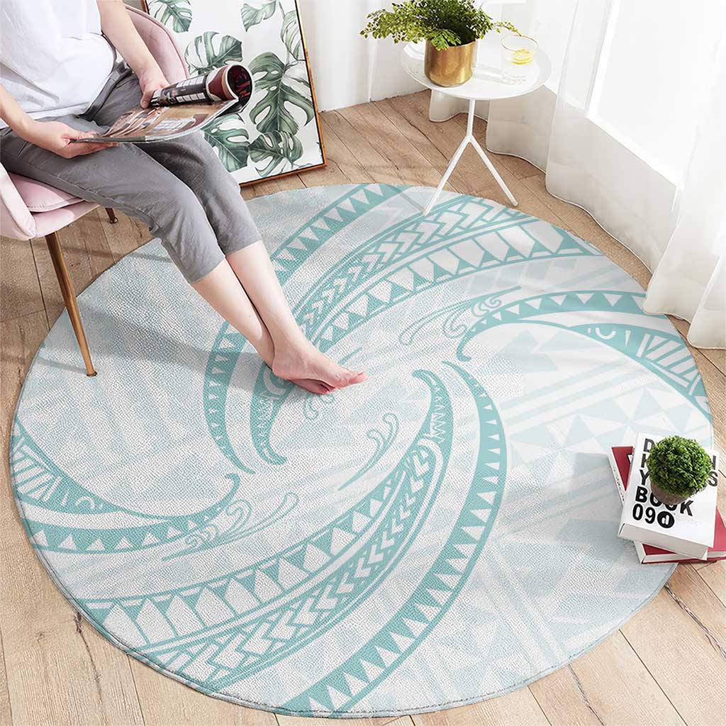 White Sunday Lotu Tamaiti Round Carpet Polynesian Wave Pastel Cyan LT9 - Polynesian Pride