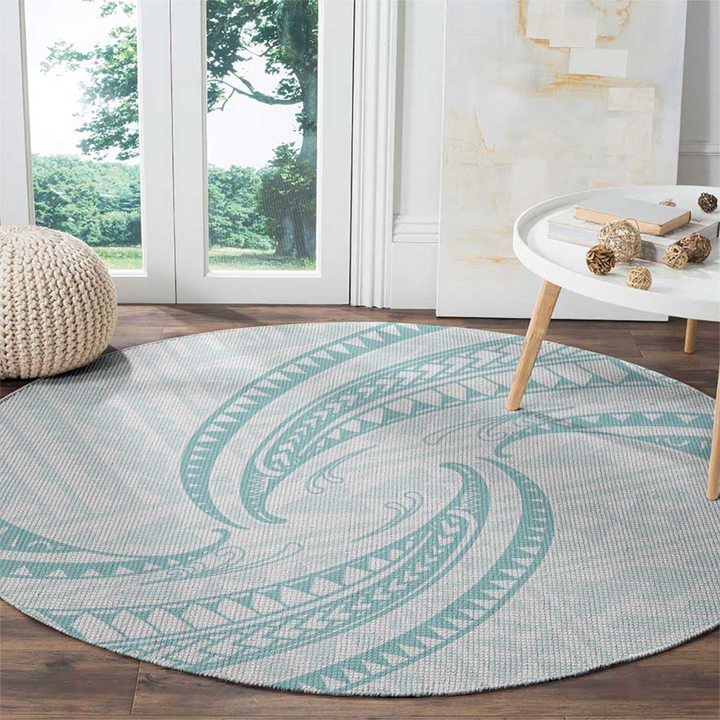 White Sunday Lotu Tamaiti Round Carpet Polynesian Wave Pastel Cyan LT9 - Polynesian Pride