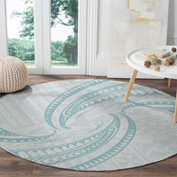 White Sunday Lotu Tamaiti Round Carpet Polynesian Wave Pastel Cyan LT9 - Polynesian Pride