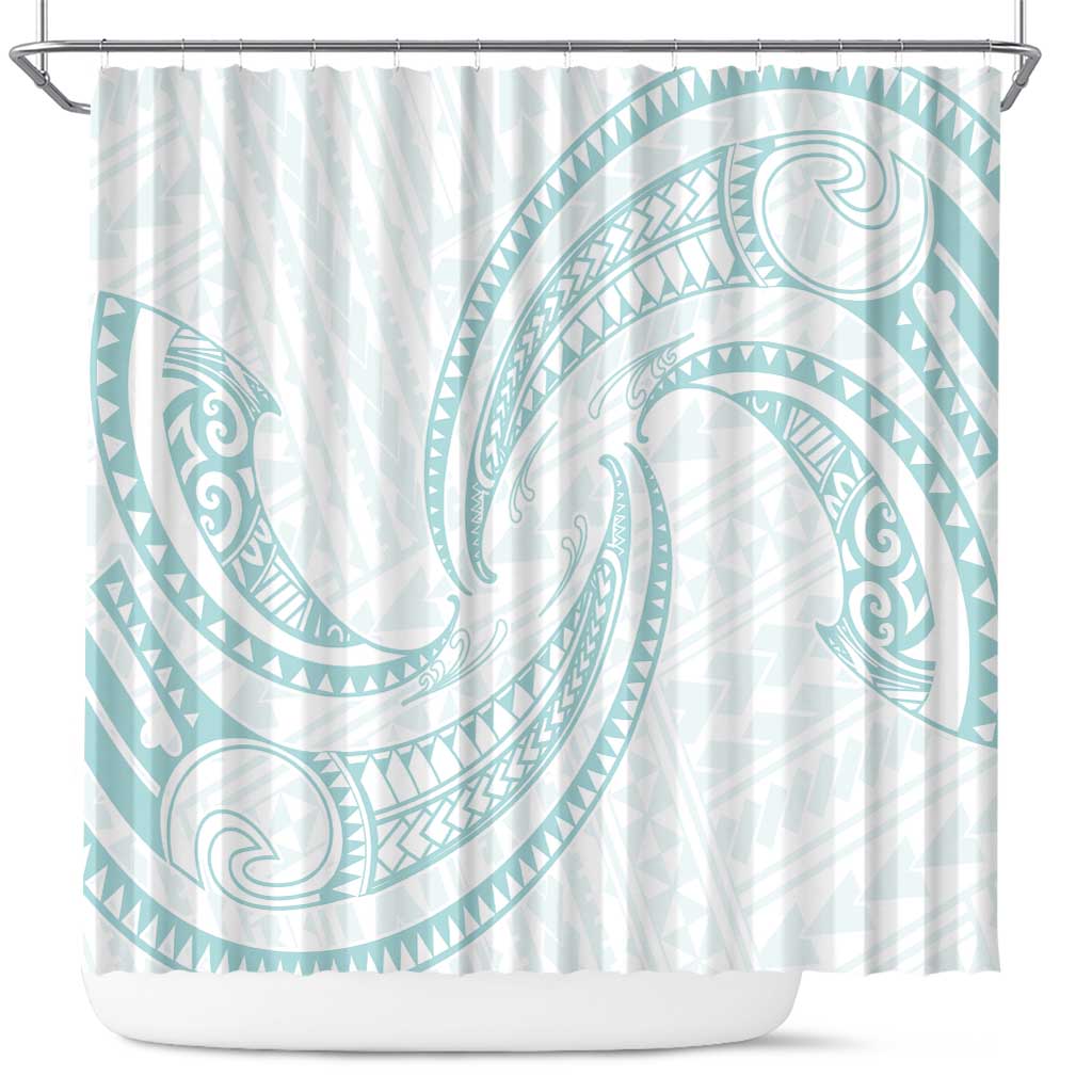 White Sunday Lotu Tamaiti Shower Curtain Polynesian Wave Pastel Cyan LT9 Cyan - Polynesian Pride
