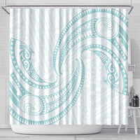 White Sunday Lotu Tamaiti Shower Curtain Polynesian Wave Pastel Cyan LT9 - Polynesian Pride