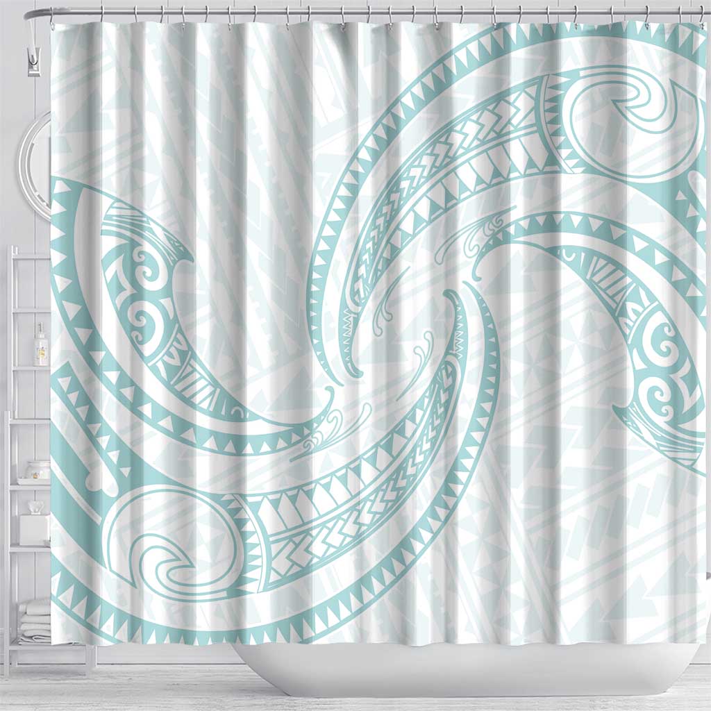 White Sunday Lotu Tamaiti Shower Curtain Polynesian Wave Pastel Cyan LT9 - Polynesian Pride