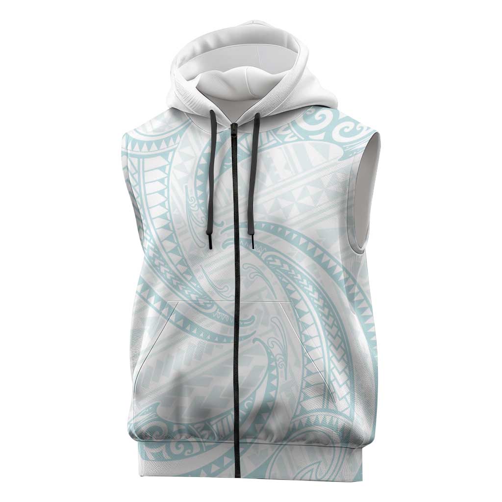 White Sunday Lotu Tamaiti Sleeveless Zip Hoodie Polynesian Wave Pastel Cyan LT9 Cyan - Polynesian Pride