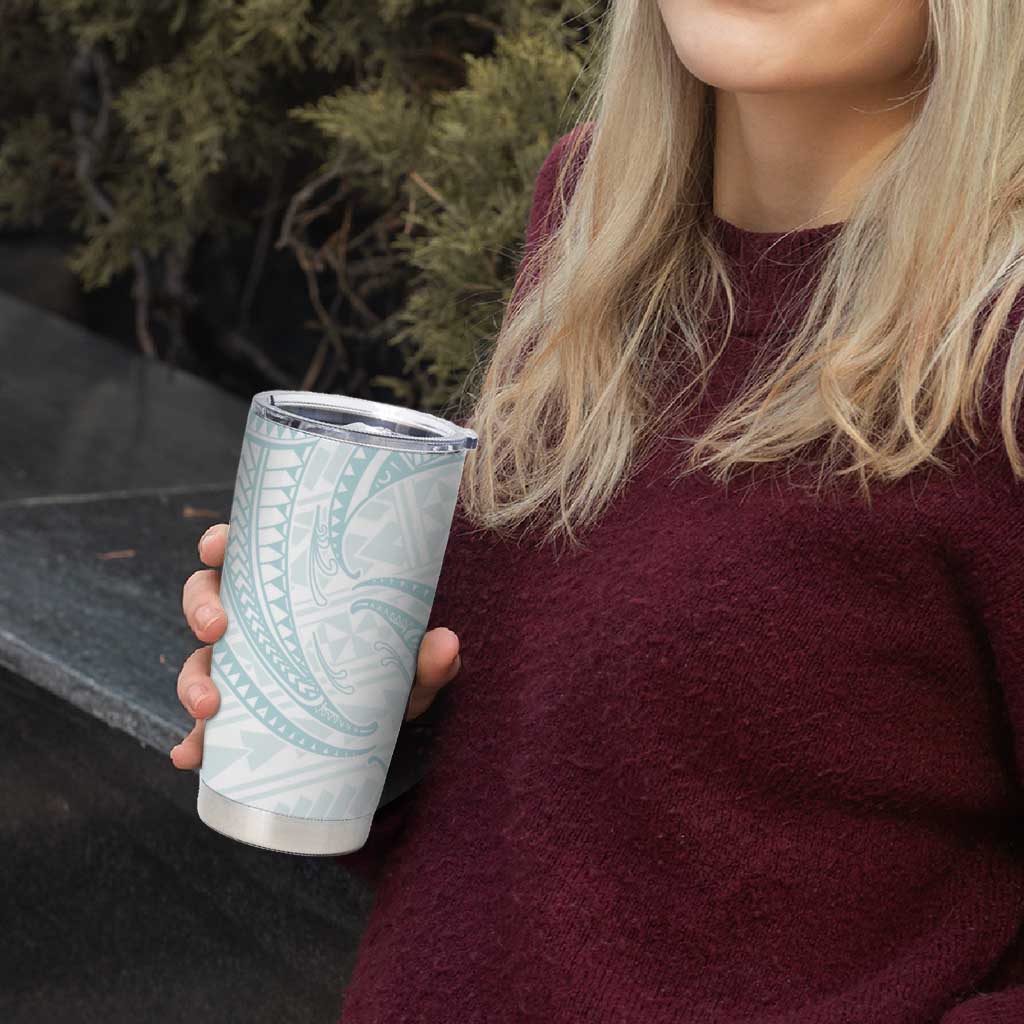 White Sunday Lotu Tamaiti Tumbler Cup Polynesian Wave Pastel Cyan - Polynesian Pride