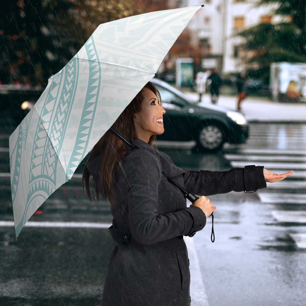 White Sunday Lotu Tamaiti Umbrella Polynesian Wave Pastel Cyan - Polynesian Pride