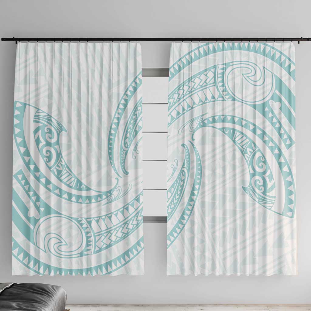 White Sunday Lotu Tamaiti Window Curtain Polynesian Wave Pastel Cyan LT9 With Hooks Cyan - Polynesian Pride