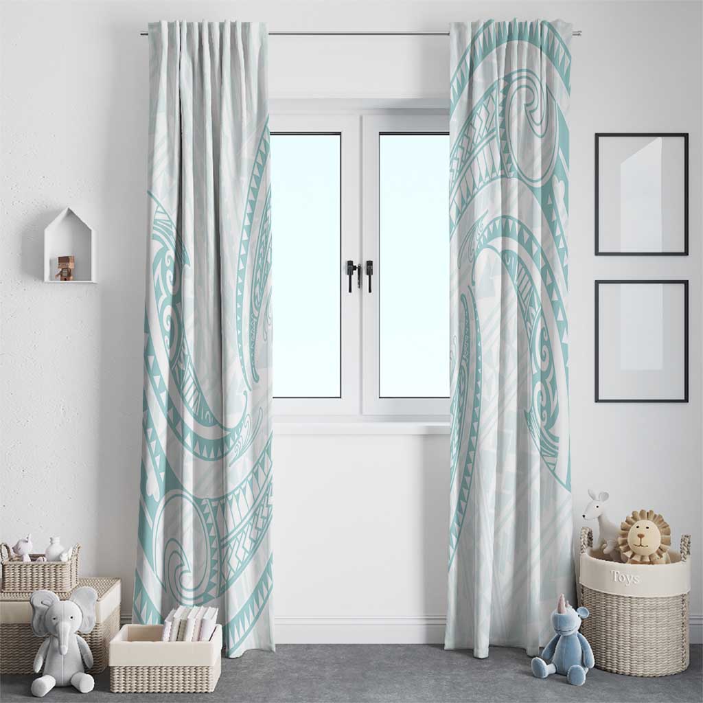 White Sunday Lotu Tamaiti Window Curtain Polynesian Wave Pastel Cyan - Polynesian Pride