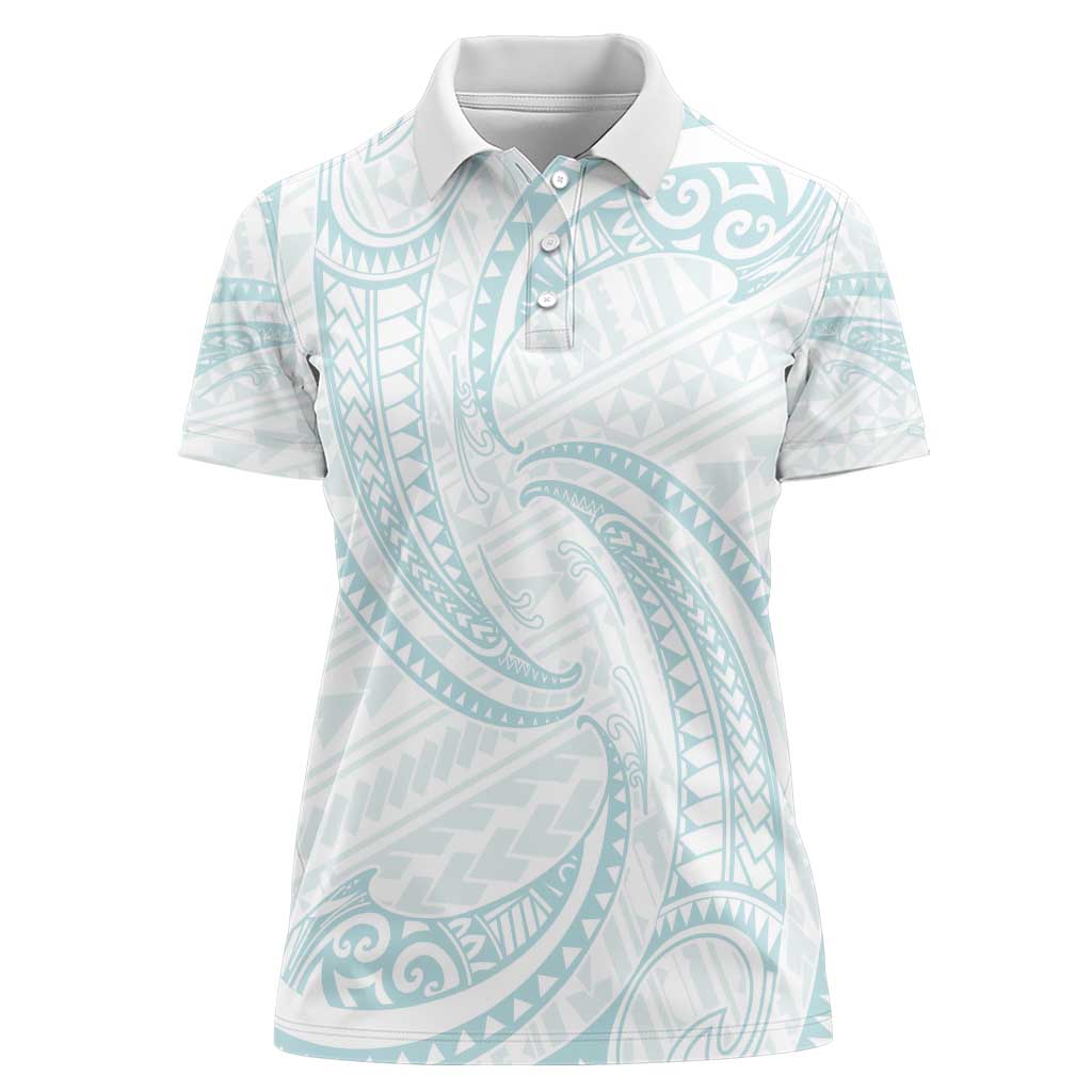 White Sunday Lotu Tamaiti Women Polo Shirt Polynesian Wave Pastel Cyan LT9 Female Cyan - Polynesian Pride