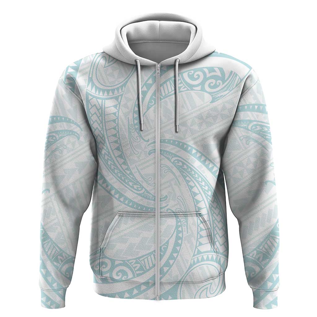 White Sunday Lotu Tamaiti Zip Hoodie Polynesian Wave Pastel Cyan LT9 Zip Hoodie Cyan - Polynesian Pride