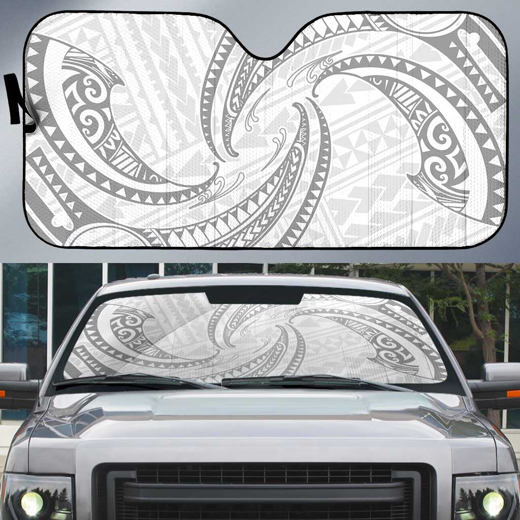 White Sunday Lotu Tamaiti Auto Sun Shade Polynesian Wave Pastel Gray LT9 Gray - Polynesian Pride
