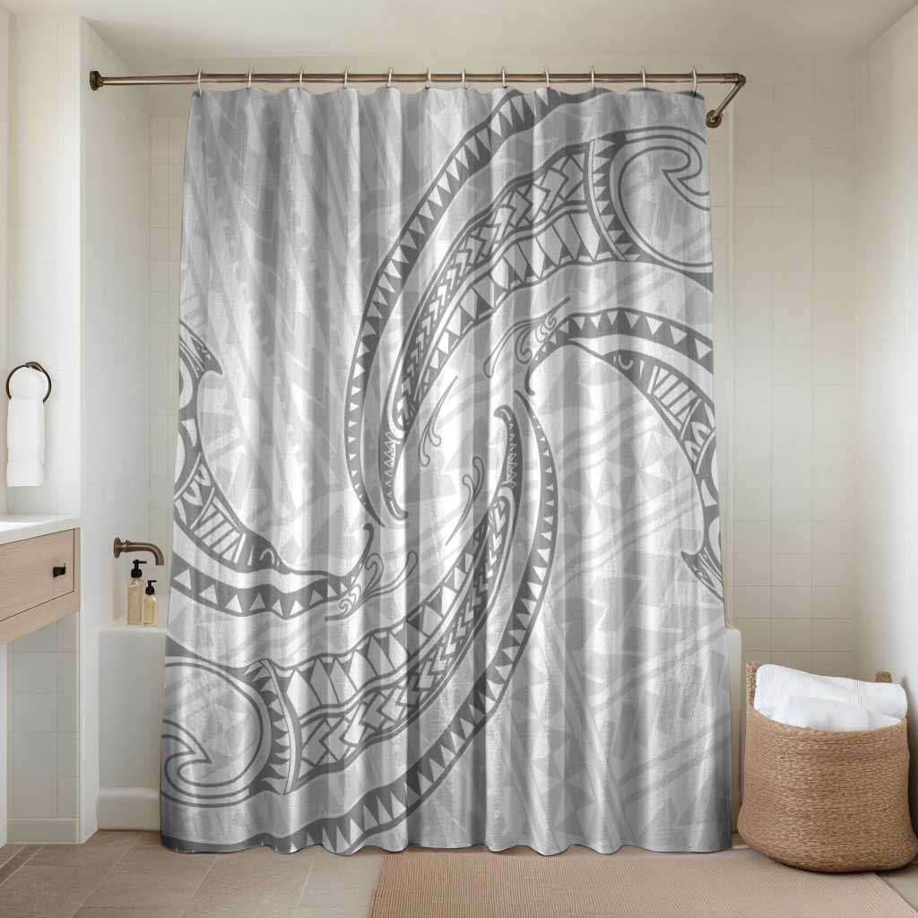 White Sunday Lotu Tamaiti Bathroom Set Polynesian Wave Pastel Gray LT9 Shower Curtain Only Gray - Polynesian Pride