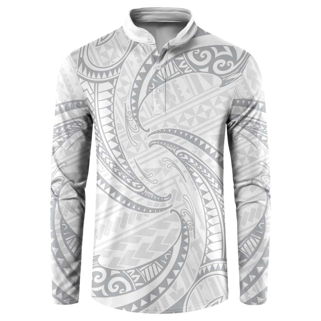 White Sunday Lotu Tamaiti Button Sweatshirt Polynesian Wave Pastel Gray LT9 Gray - Polynesian Pride