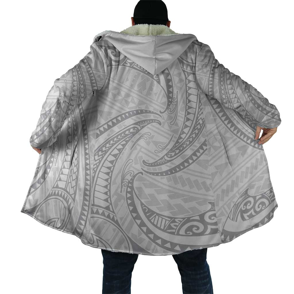 White Sunday Lotu Tamaiti Cloak Polynesian Wave Pastel Gray - Polynesian Pride