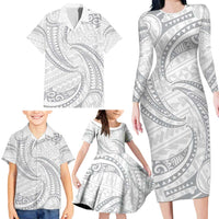 White Sunday Lotu Tamaiti Family Matching Long Sleeve Bodycon Dress and Hawaiian Shirt Polynesian Wave Pastel Gray LT9 - Polynesian Pride