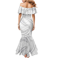 White Sunday Lotu Tamaiti Family Matching Mermaid Dress and Hawaiian Shirt Polynesian Wave Pastel Gray LT9 - Polynesian Pride