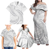 White Sunday Lotu Tamaiti Family Matching Off Shoulder Maxi Dress and Hawaiian Shirt Polynesian Wave Pastel Gray LT9 - Polynesian Pride
