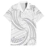 White Sunday Lotu Tamaiti Family Matching Off Shoulder Maxi Dress and Hawaiian Shirt Polynesian Wave Pastel Gray LT9 Dad's Shirt - Short Sleeve Gray - Polynesian Pride