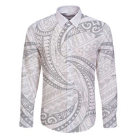 White Sunday Lotu Tamaiti Family Matching Off Shoulder Maxi Dress and Hawaiian Shirt Polynesian Wave Pastel Gray LT9 Dad's Shirt - Long Sleeve Gray - Polynesian Pride