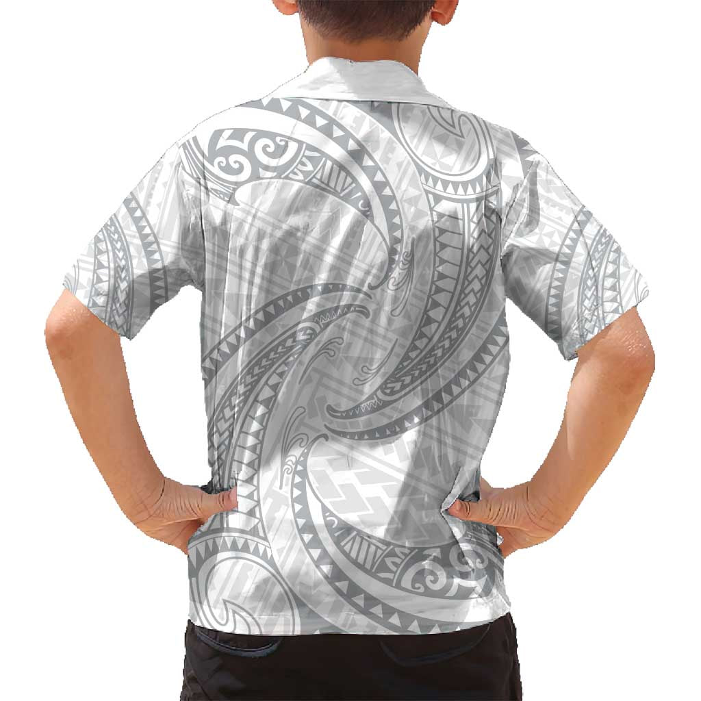 White Sunday Lotu Tamaiti Family Matching Off Shoulder Short Dress and Hawaiian Shirt Polynesian Wave Pastel Gray LT9 - Polynesian Pride