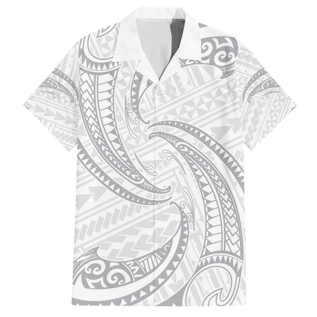 White Sunday Lotu Tamaiti Family Matching Short Sleeve Bodycon Dress and Hawaiian Shirt Polynesian Wave Pastel Gray LT9 Dad's Shirt - Short Sleeve Gray - Polynesian Pride