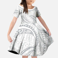 White Sunday Lotu Tamaiti Family Matching Summer Maxi Dress and Hawaiian Shirt Polynesian Wave Pastel Gray LT9 Daughter's Dress Gray - Polynesian Pride