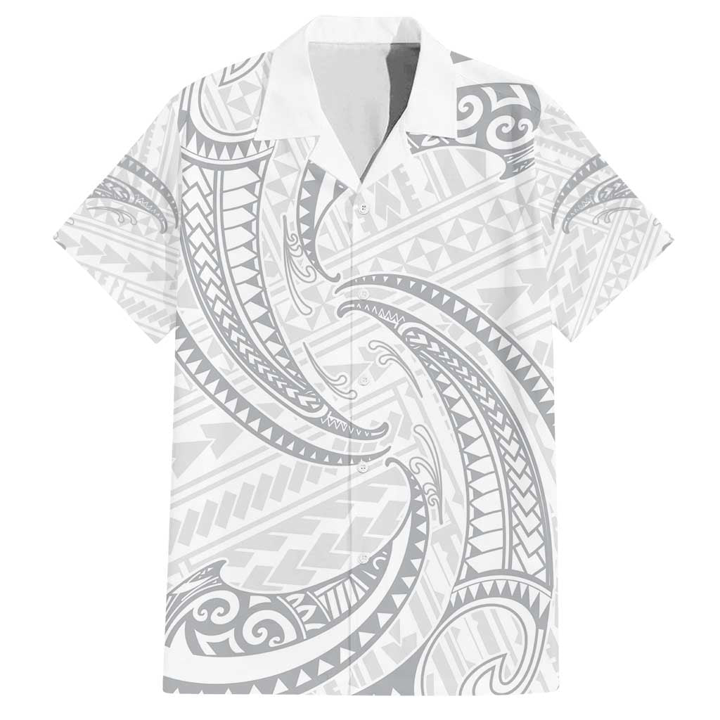 White Sunday Lotu Tamaiti Family Matching Summer Maxi Dress and Hawaiian Shirt Polynesian Wave Pastel Gray LT9 Dad's Shirt - Short Sleeve Gray - Polynesian Pride