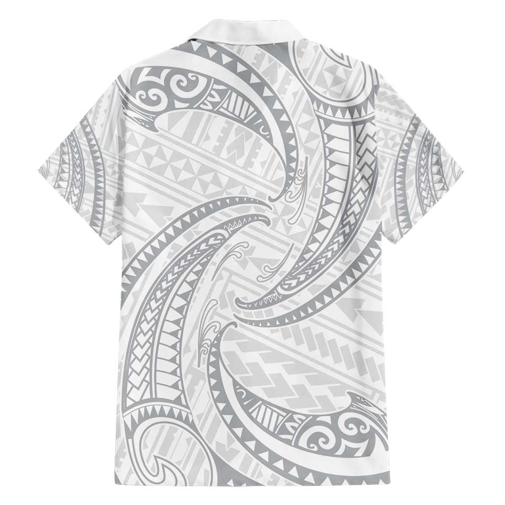 White Sunday Lotu Tamaiti Family Matching Summer Maxi Dress and Hawaiian Shirt Polynesian Wave Pastel Gray LT9 - Polynesian Pride