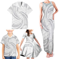 White Sunday Lotu Tamaiti Family Matching Tank Maxi Dress and Hawaiian Shirt Polynesian Wave Pastel Gray LT9 - Polynesian Pride