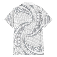 White Sunday Lotu Tamaiti Family Matching Tank Maxi Dress and Hawaiian Shirt Polynesian Wave Pastel Gray LT9 - Polynesian Pride
