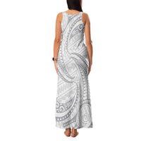 White Sunday Lotu Tamaiti Family Matching Tank Maxi Dress and Hawaiian Shirt Polynesian Wave Pastel Gray LT9 - Polynesian Pride