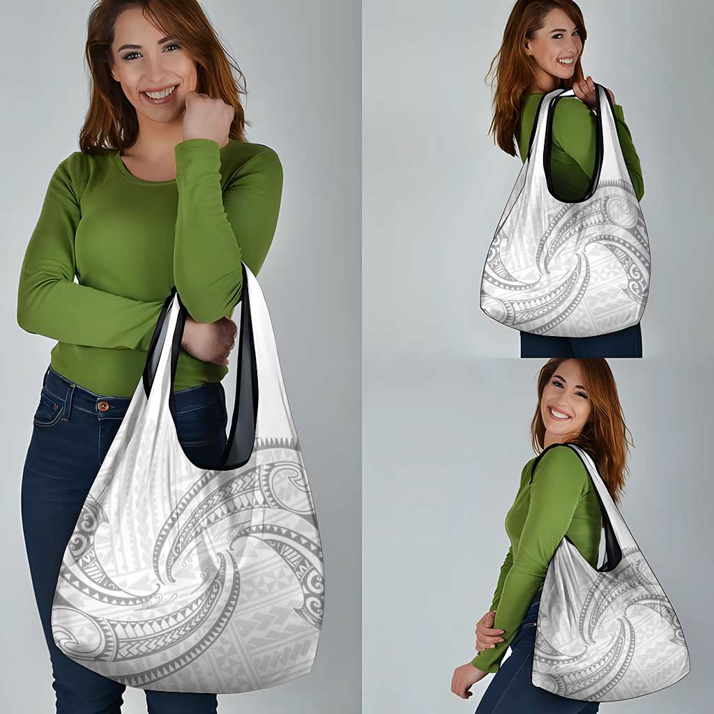 White Sunday Lotu Tamaiti Grocery Bag Polynesian Wave Pastel Gray - Polynesian Pride
