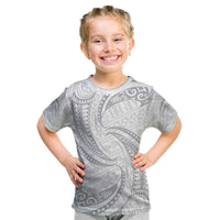 White Sunday Lotu Tamaiti Kid T Shirt Polynesian Wave Pastel Gray LT9 Gray - Polynesian Pride