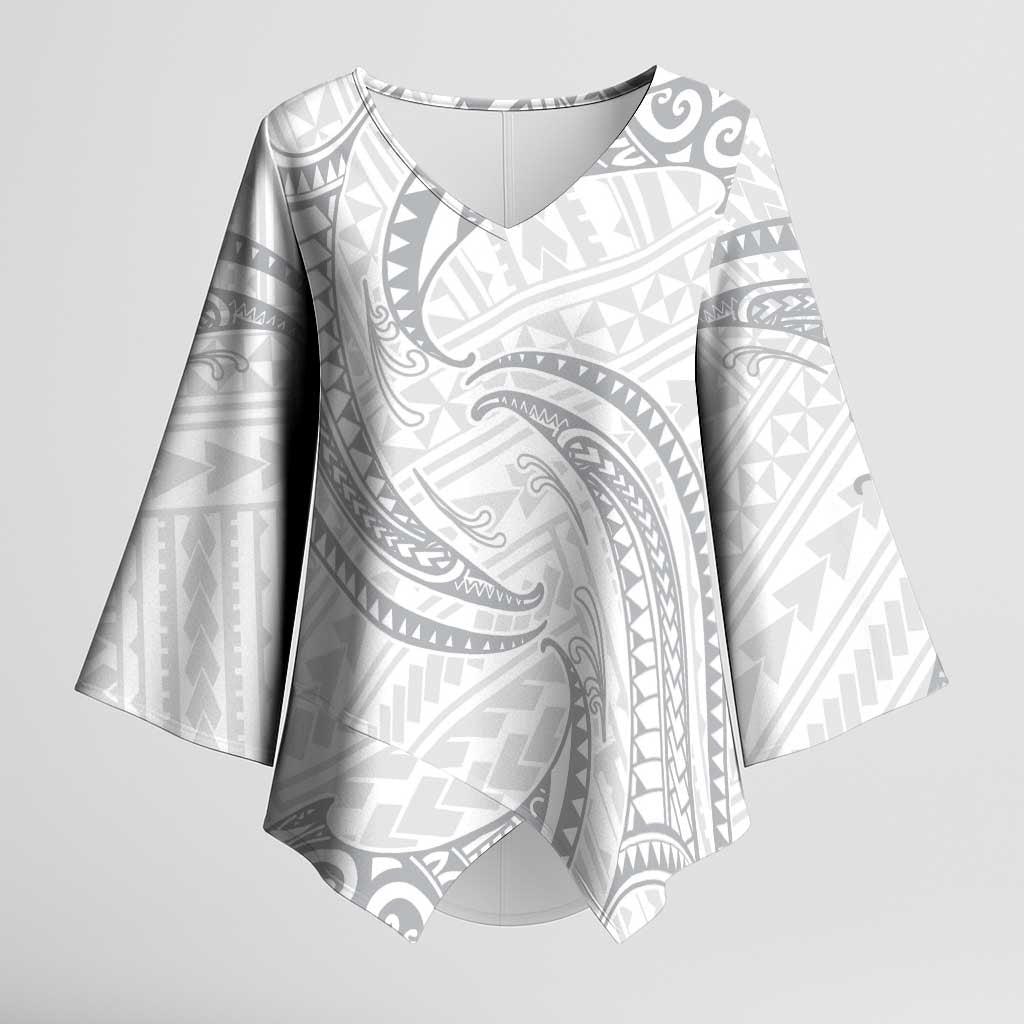 White Sunday Lotu Tamaiti Kimono Sleeve Blouse Polynesian Wave Pastel Gray LT9 Female Gray - Polynesian Pride