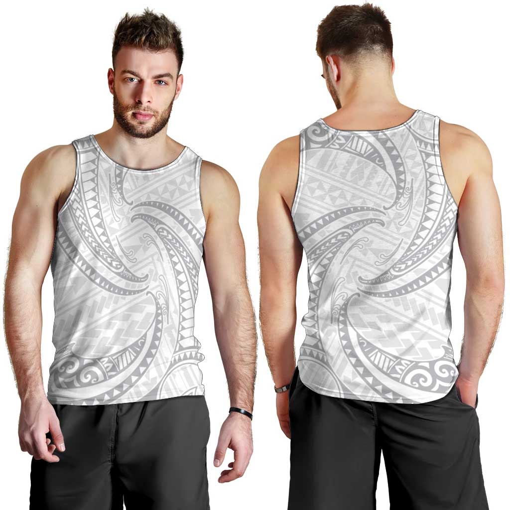 White Sunday Lotu Tamaiti Men Tank Top Polynesian Wave Pastel Gray LT9 - Polynesian Pride