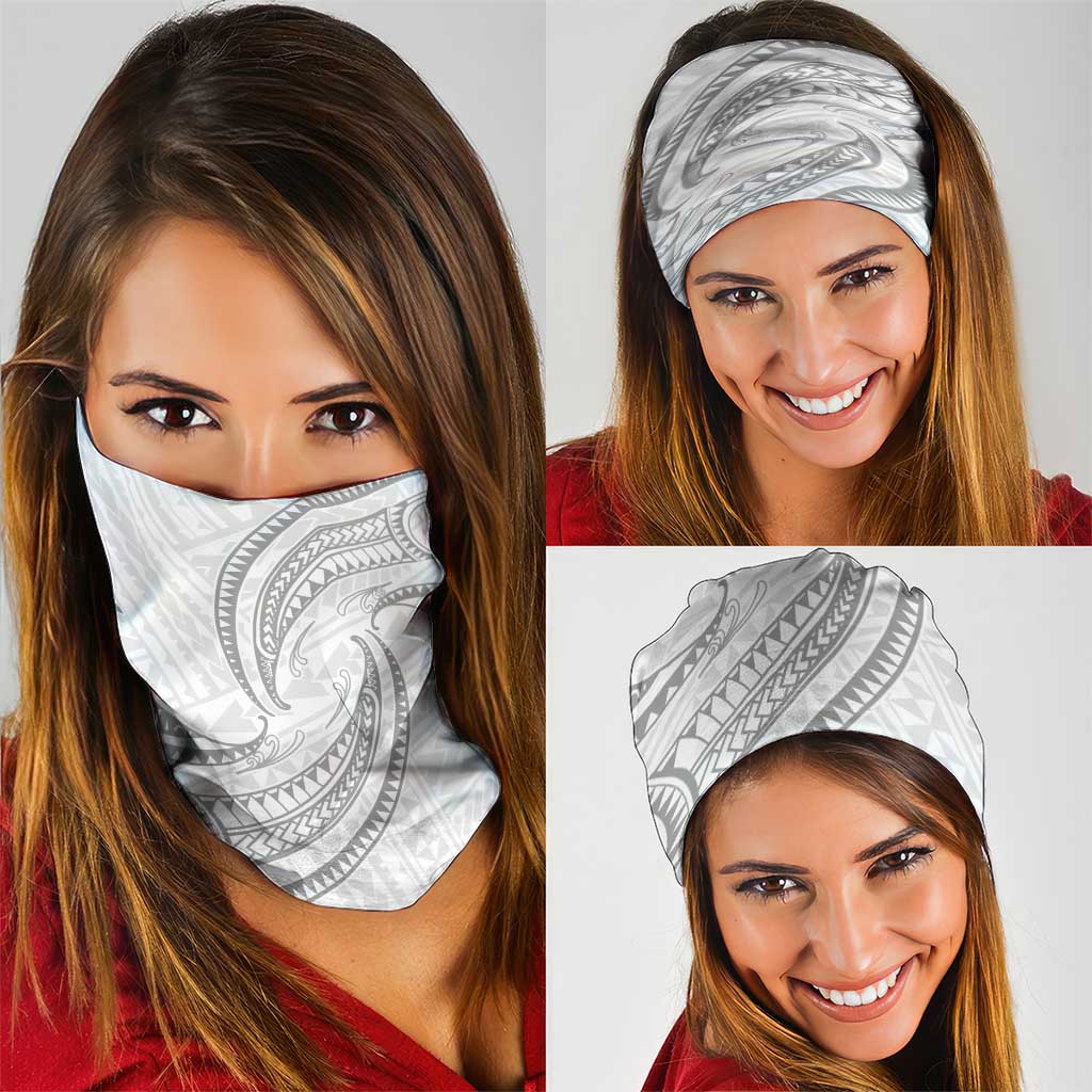 White Sunday Lotu Tamaiti Neck Gaiter Polynesian Wave Pastel Gray LT9