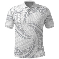 White Sunday Lotu Tamaiti Polo Shirt Polynesian Wave Pastel Gray - Polynesian Pride