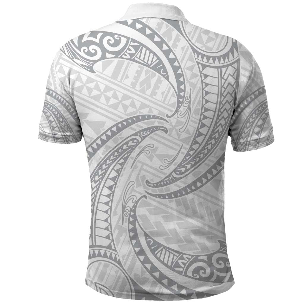 White Sunday Lotu Tamaiti Polo Shirt Polynesian Wave Pastel Gray - Polynesian Pride