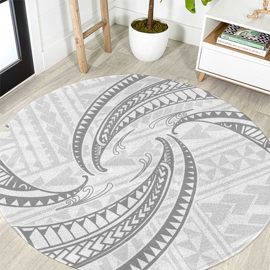 White Sunday Lotu Tamaiti Round Carpet Polynesian Wave Pastel Gray LT9 Gray - Polynesian Pride